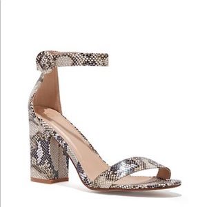 snakeskin printed heels w/ adjustable ankle strap